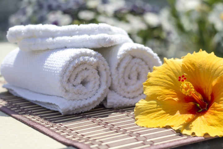 White towels with flowers