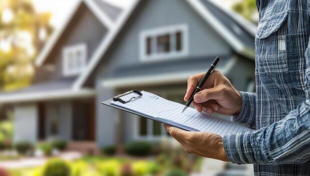 Professional home inspector reviewing plans
